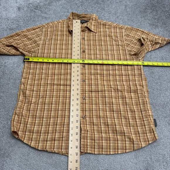 Royal Robbins Seersucker Organic Cotton Button Down Shirt Men Large Yellow Plaid - Picture 11 of 14